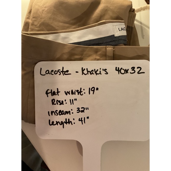 LACOSTE Men's Slim Fit Chino Pants Beige Cotton Blend Size 40x32 - Picture 9 of 9
